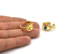 Brass Eye Ring, 2 Raw Brass Eye Ring With 1 Stone Settings - Pad Size 4mm N2155