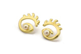 Brass Eye Earring, 4 Raw Brass Eye Stud Earrings With Pad For 5.5mm Pearl (18x20mm) N2149