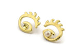 Brass Eye Earring, 4 Raw Brass Eye Stud Earrings With Pad For 5.5mm Pearl (18x20mm) N2149
