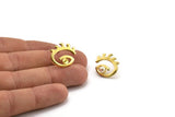 Brass Eye Earring, 4 Raw Brass Eye Stud Earrings With Pad For 5.5mm Pearl (18x20mm) N2149