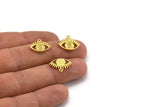 Brass Eye Charm, 4 Raw Brass Eye Shaped Charms With 1 Loop, Pendants, Earring Findings (13x17x2mm) N2153