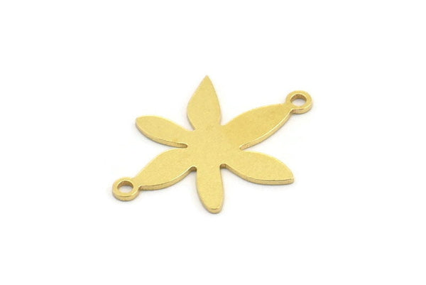 Brass Flower Charm, 12 Raw Brass Flower Charms With 2 Loops, Brass Connectors (22x16x0.60mm) A3435