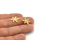 Brass Flower Charm, 12 Raw Brass Flower Charms With 2 Loops, Brass Connectors (22x16x0.60mm) A3435