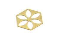 Brass Hexagon Charm, 8 Raw Brass Marquise Patterned Hexagon Shape Charms, Charm Pendants, Blank Findings (31x27x0.80mm) A4187