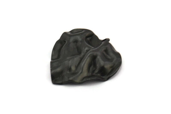 Black Heart Charm, 6 Oxidized Black Brass Heart Charms With 1 Hole (23x23x0.60mm) D0828