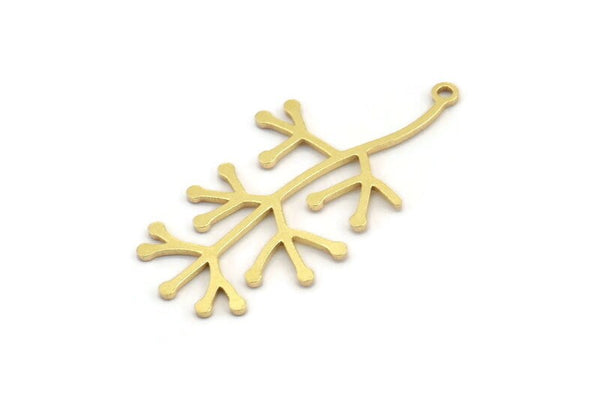 Brass Leaf Charm, 12 Raw Brass Branch Charms With 1 Loop, Charm Pendants (38x18x0.80mm) A4206