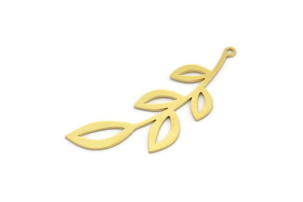 Brass Leaf Charm, 10 Raw Brass Branch Charms With 1 Loop, Charm Pendants (46x17x0.60mm) A4209