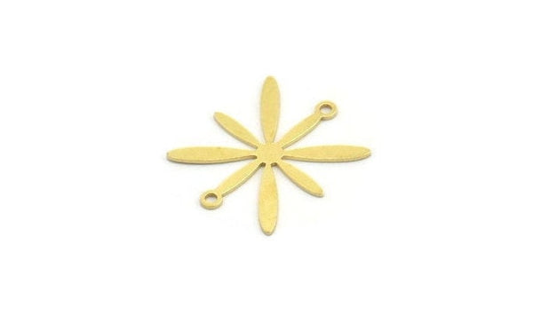 Brass Flower Charm, 12 Raw Brass Flower Charms With 2 Loops, Charm Pendants (22x19x0.60mm) A4244