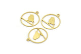 Brass Bird Charm, 24 Raw Brass Bird Patterned Round Shaped Charms With 1 Loop (19x17x0.60mm) A4232