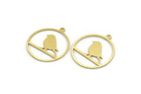 Brass Bird Charm, 12 Raw Brass Bird Patterned Round Shaped Charms With 1 Loop (25.5x23x0.60mm) A4227