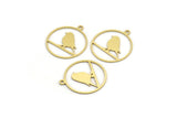 Brass Bird Charm, 24 Raw Brass Bird Patterned Round Shaped Charms With 1 Loop (21x19x0.60mm) A4230