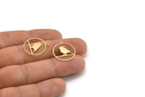 Brass Bird Charm, 24 Raw Brass Bird Patterned Round Shaped Charms With 1 Loop (21x19x0.60mm) A4230