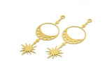 Brass Moon Charm, 8 Raw Brass North Star Charms With 1 Loop - Charm Pendants (61x22x0.60mm) A4255