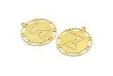 Brass Round Charm, 6 Raw Brass Round Charms With 1 Loop, Moon Phases Charms (28x25x0.60mm) A4258