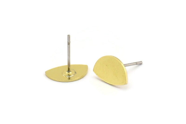 Brass Stud Earring, 10 Raw Brass Tiny D Shaped Stud Earrings (7x11x0.60mm) A4264