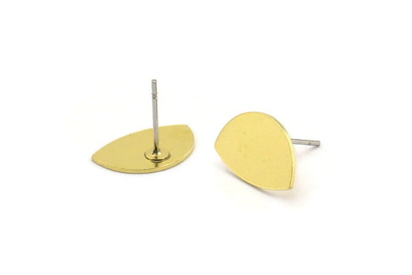 Brass Stud Earring, 10 Raw Brass D Shaped Stud Earrings (9x14x0.60mm) A4263