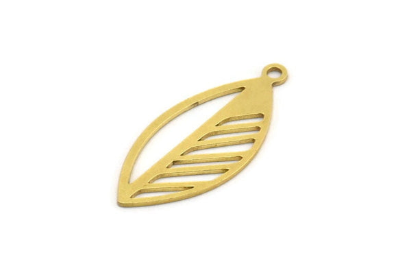 Brass Leaf Charm, 12 Raw Brass Leaf Charms With 1 Loop, Findings (26x12x0.60mm) A4522