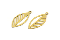 Brass Leaf Charm, 12 Raw Brass Leaf Charms With 1 Loop, Findings (26x12x0.60mm) A4522