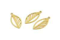 Brass Leaf Charm, 12 Raw Brass Leaf Charms With 1 Loop, Findings (26x12x0.60mm) A4522
