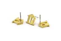 Brass Home Earring, 8 Raw Brass House Stud Earrings (11mm) N1362