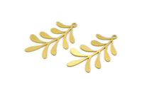 Brass Leaf Charm, 8 Raw Brass Branch Charms With 1 Loop, Charm Pendants (34x19.5x0.60mm) A4541