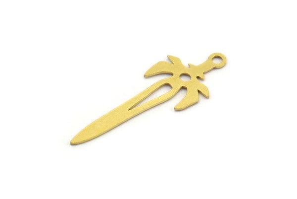 Brass Sword Charm, 24 Raw Brass Sword Shaped Charms With 1 Loop, Earrings, Charms Pendants, Findings (32x12x0.60mm) A4538