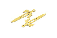 Brass Sword Charm, 24 Raw Brass Sword Shaped Charms With 1 Loop, Earrings, Charms Pendants, Findings (32x12x0.60mm) A4538