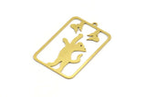 Brass Cat Charm, 4 Raw Brass Cat And Butterfly Patterned Rectangle Shaped Charms With 1 Loop, Earring Findings (38x25x0.60mm) A4516