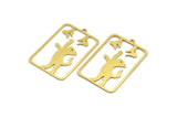 Brass Cat Charm, 4 Raw Brass Cat And Butterfly Patterned Rectangle Shaped Charms With 1 Loop, Earring Findings (38x25x0.60mm) A4516