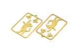 Brass Cat Charm, 4 Raw Brass Cat And Butterfly Patterned Rectangle Shaped Charms With 1 Loop, Earring Findings (38x25x0.60mm) A4516