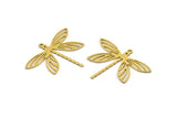 Brass Dragonfly Charm, 12 Raw Brass Dragonfly Charms With 1 Loop (27x34x0.60mm) A4560
