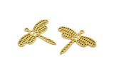 Brass Dragonfly Charm, 12 Raw Brass Dragonfly Charms With 1 Loop (24x28x0.60mm) A4523