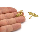 Brass Dragonfly Charm, 12 Raw Brass Dragonfly Charms With 1 Loop (24x28x0.60mm) A4523