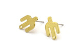 Brass Cactus Earrings, 12 Raw Brass Cactus Stud Earrings With 1 Hole (14x9x0.90mm) M03371 A4283