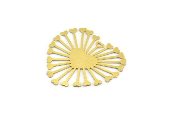 Brass Heart Charm, 4 Raw Brass Heart Shaped Charms With 1 Hole, Pendants, Earring Findings (34x37x0.60mm) A4275