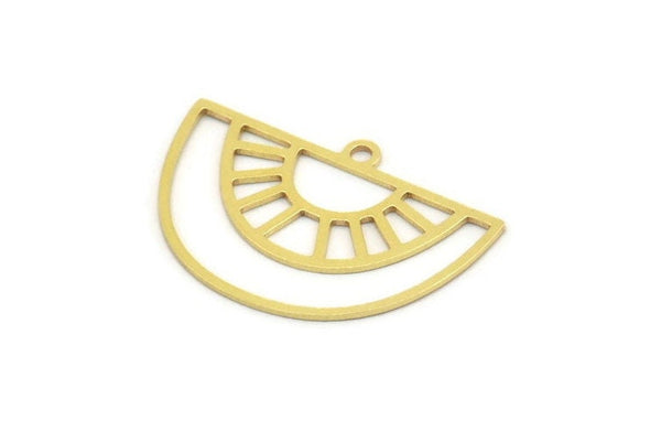 Semi Circle Charm, 12 Raw Brass Semi Circle Charms With 1 Loop, Pendant Charms (19x28x0.60mm) A4290