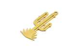 Brass Cactus Charm, 12 Raw Brass Cactus Charms With 1 Loop (30x12x0.60mm) A4530