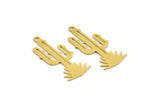 Brass Cactus Charm, 12 Raw Brass Cactus Charms With 1 Loop (30x12x0.60mm) A4530