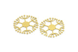 Brass Dandelion Charm, 6 Raw Brass Round Shaped Taraxacum Charms With 1 Loop (32x30x0.60mm) A4296
