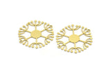 Brass Dandelion Charm, 6 Raw Brass Round Shaped Taraxacum Charms With 2 Loops (33x30x0.60mm) A4298