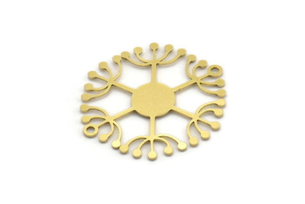 Brass Dandelion Charm, 8 Raw Brass Round Shaped Taraxacum Charms With 2 Loops (29x26x0.60mm) A4297