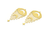 Brass Marquise Charm, 4 Raw Brass Crescent Moon And Star Patterned Charms With 1 Loop, Eye Charms, Fringed Charms (62x33x0.60mm) A4301