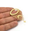 Brass Marquise Charm, 4 Raw Brass Crescent Moon And Star Patterned Charms With 1 Loop, Eye Charms, Fringed Charms (62x33x0.60mm) A4300