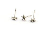 Silver Starfish Earring, 12 Antique Silver Plated Brass Starfish Stud Earrings (7mm) N1176