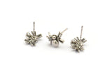 Silver Spider Earring, 6 Antique Silver Plated Brass Spider Stud Earrings With 1 Loop (9x7mm) N1227