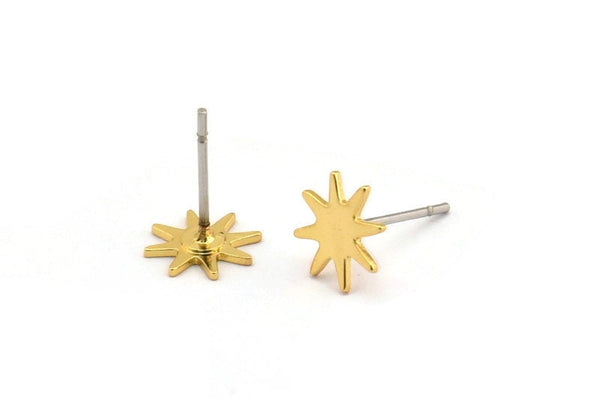 Gold Star Earring, 6 Gold Plated Brass Star Stud Earrings (7x0.60mm) D1188 A1107