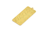 Brass Flower Charm, 4 Raw Brass Flower Patterned Rectangle Shaped Charms With 1 Loop, Findings (39x17x0.60mm) A4566