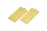 Brass Flower Charm, 4 Raw Brass Flower Patterned Rectangle Shaped Charms With 1 Loop, Findings (39x17x0.60mm) A4566
