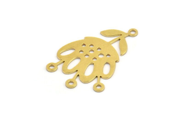Brass Flower Charm, 8 Raw Brass Flower Charms With 4 Loops, Flower Connectors (30x19x0.60mm) A4565