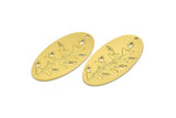 Brass Flower Charm, 6 Raw Brass Flower Patterned Oval Shaped Charms With 1 Hole, Findings (35x18x0.60mm) A4567